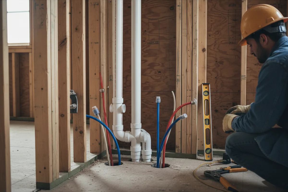 Drain and supply rough-in during Sump Pump Repair in Succasunna
